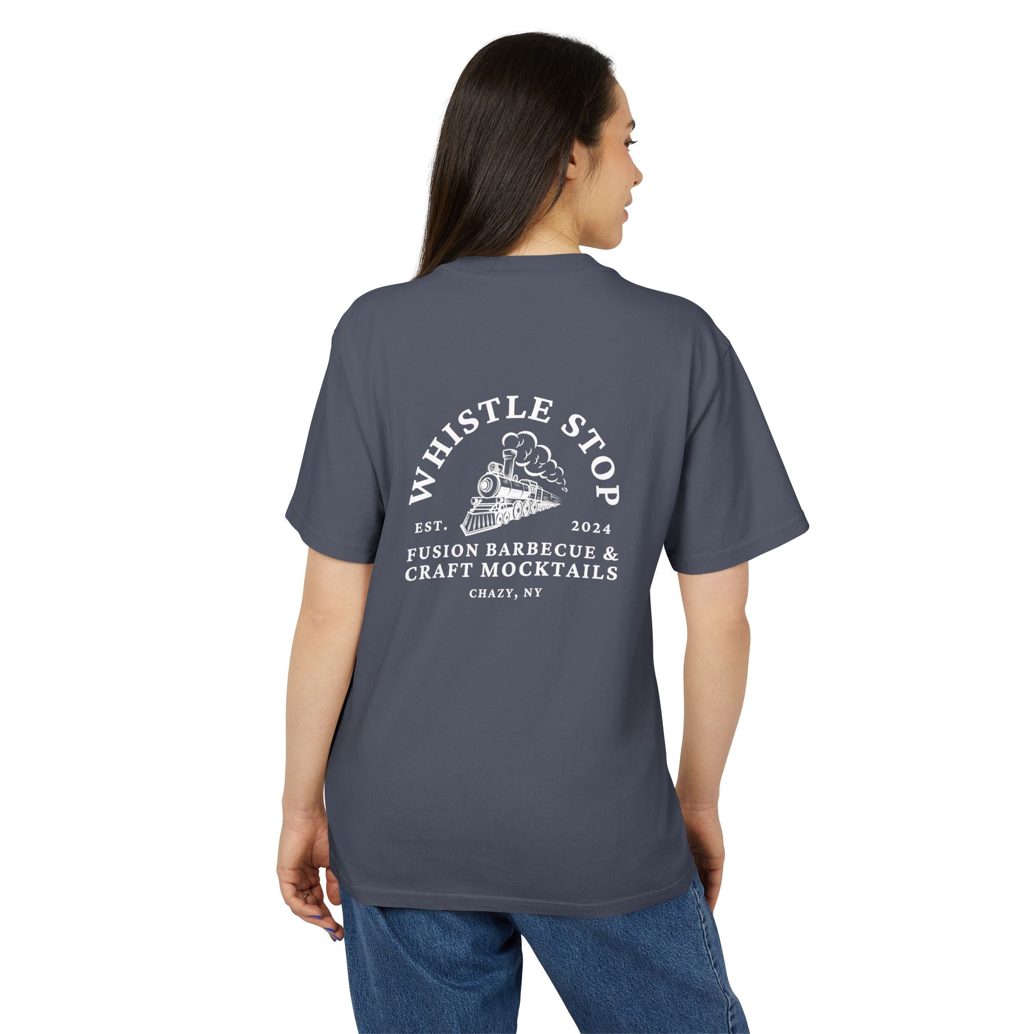 Whistle Stop Oversized Faded BBQ Tee — Whistle Stop Fusion Barbecue & Craft Mocktails Shirt