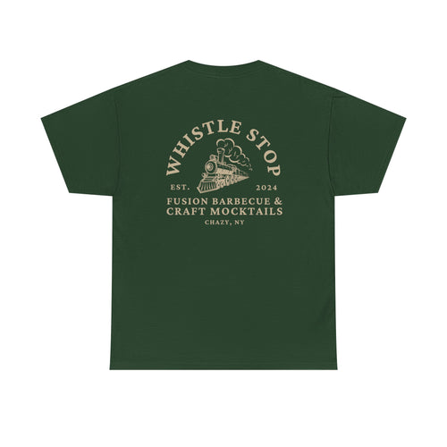 Whistle Stop BBQ & Craft Mocktails Tee — Vintage Train Logo T-Shirt
