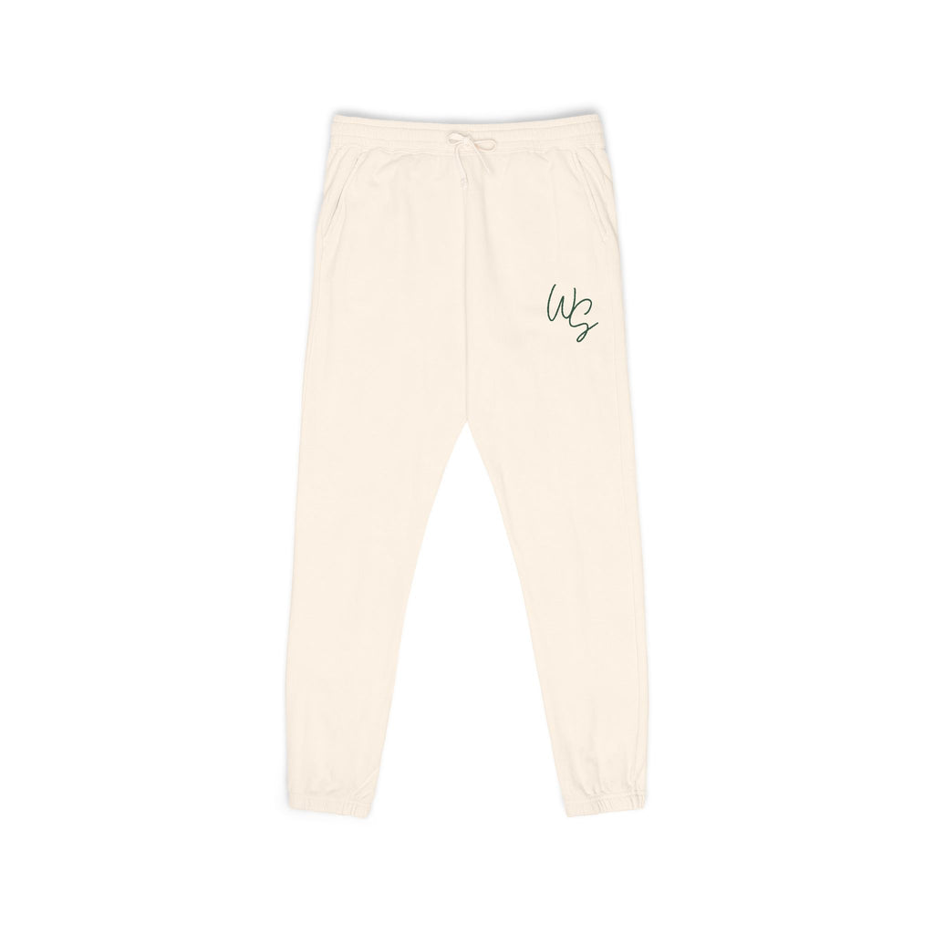 Whistle Stop Fleece Sweatpants - Washed Olive Joggers with 'WB' Script Embroidery