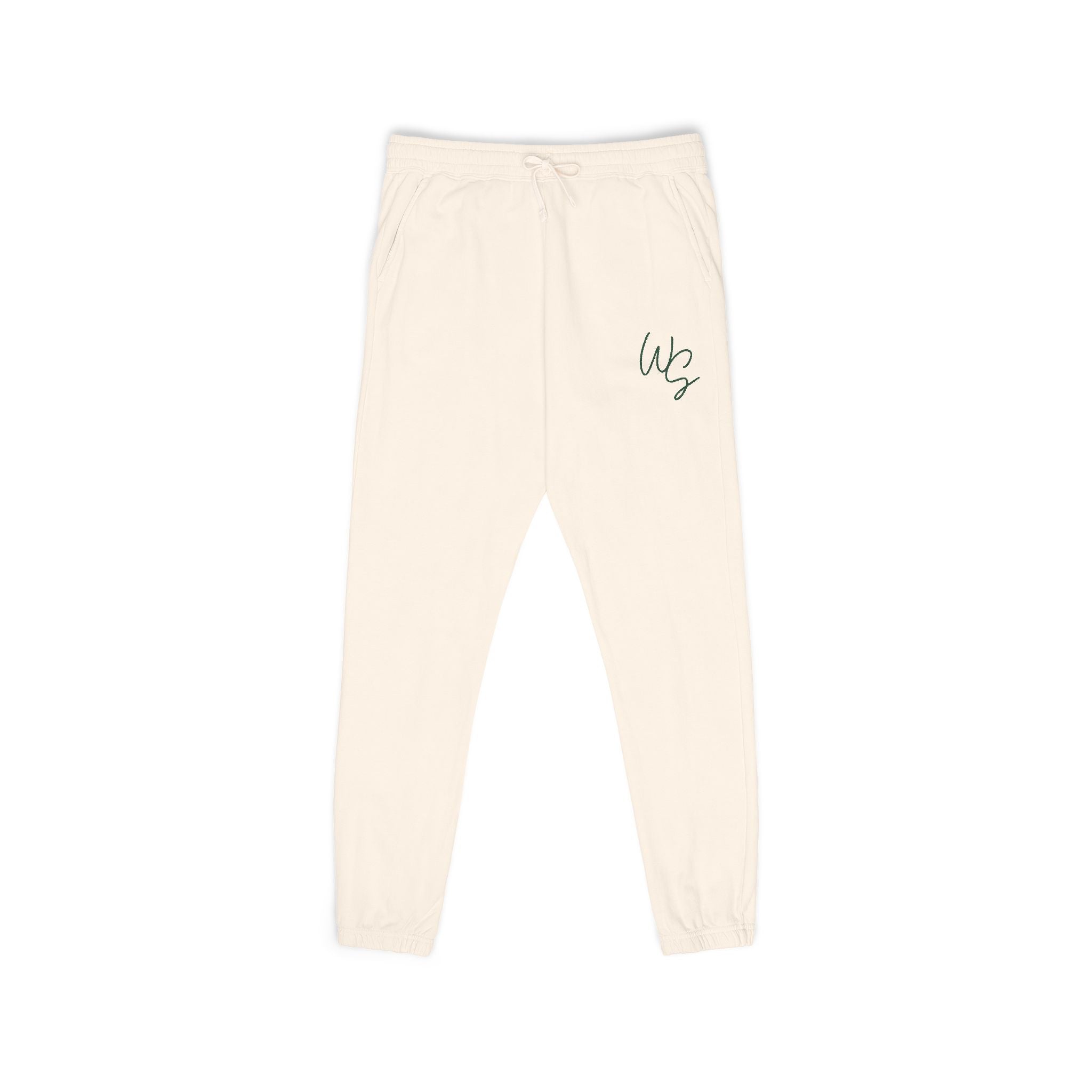 Whistle Stop Fleece Sweatpants - Washed Olive Joggers with 'WB' Script Embroidery