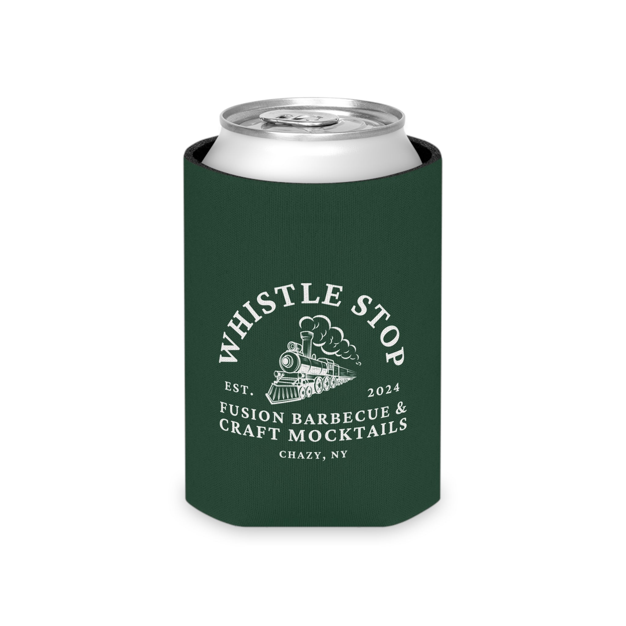 Whistle Stop Fusion Barbecue & Craft Mocktails Logo Can Cooler