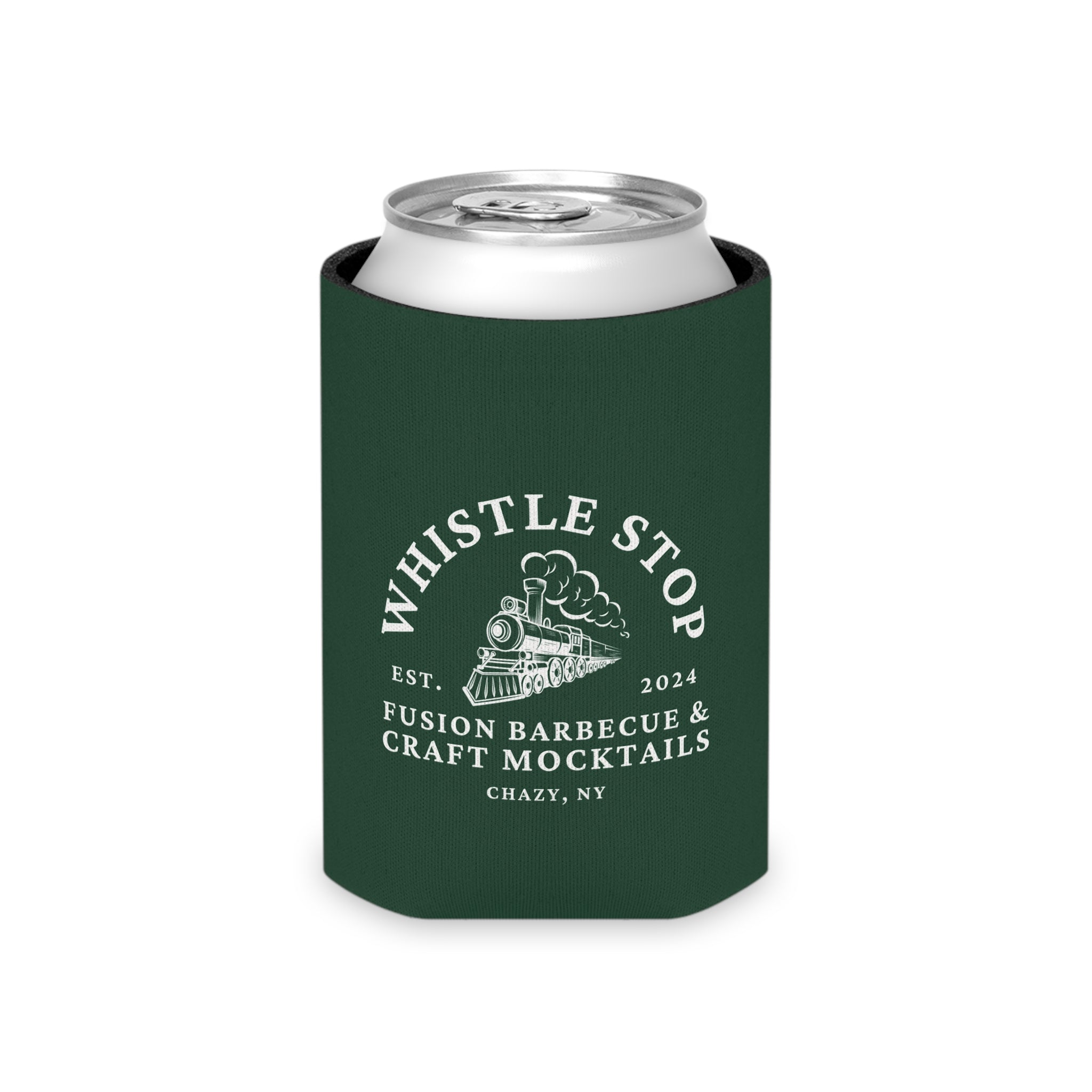 Whistle Stop Fusion Barbecue & Craft Mocktails Logo Can Cooler
