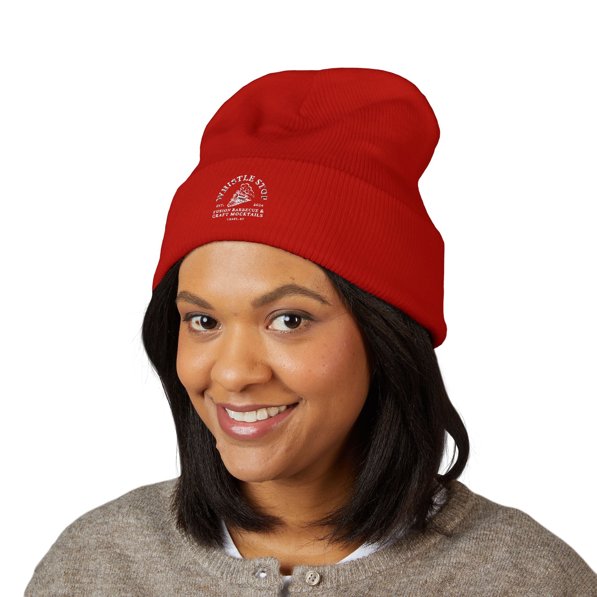 Whistle Stop Embroidered Cuffed Beanie