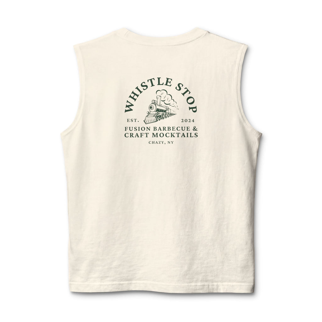 Whistle Stop Barbecue Muscle Tank — Vintage Train Logo Tee