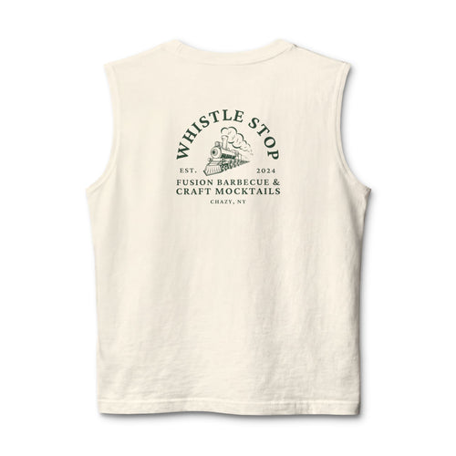 Whistle Stop Barbecue Muscle Tank — Vintage Train Logo Tee