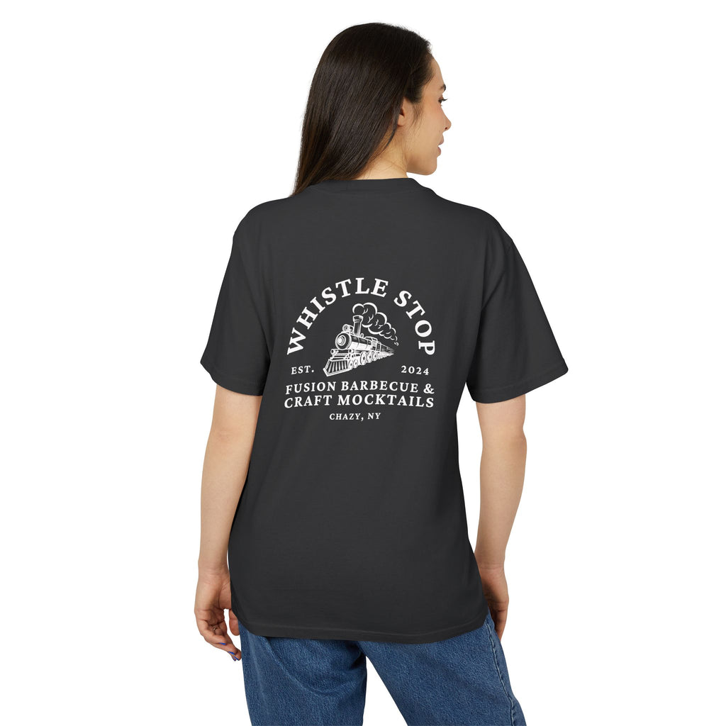 Whistle Stop Oversized Faded BBQ Tee — Whistle Stop Fusion Barbecue & Craft Mocktails Shirt
