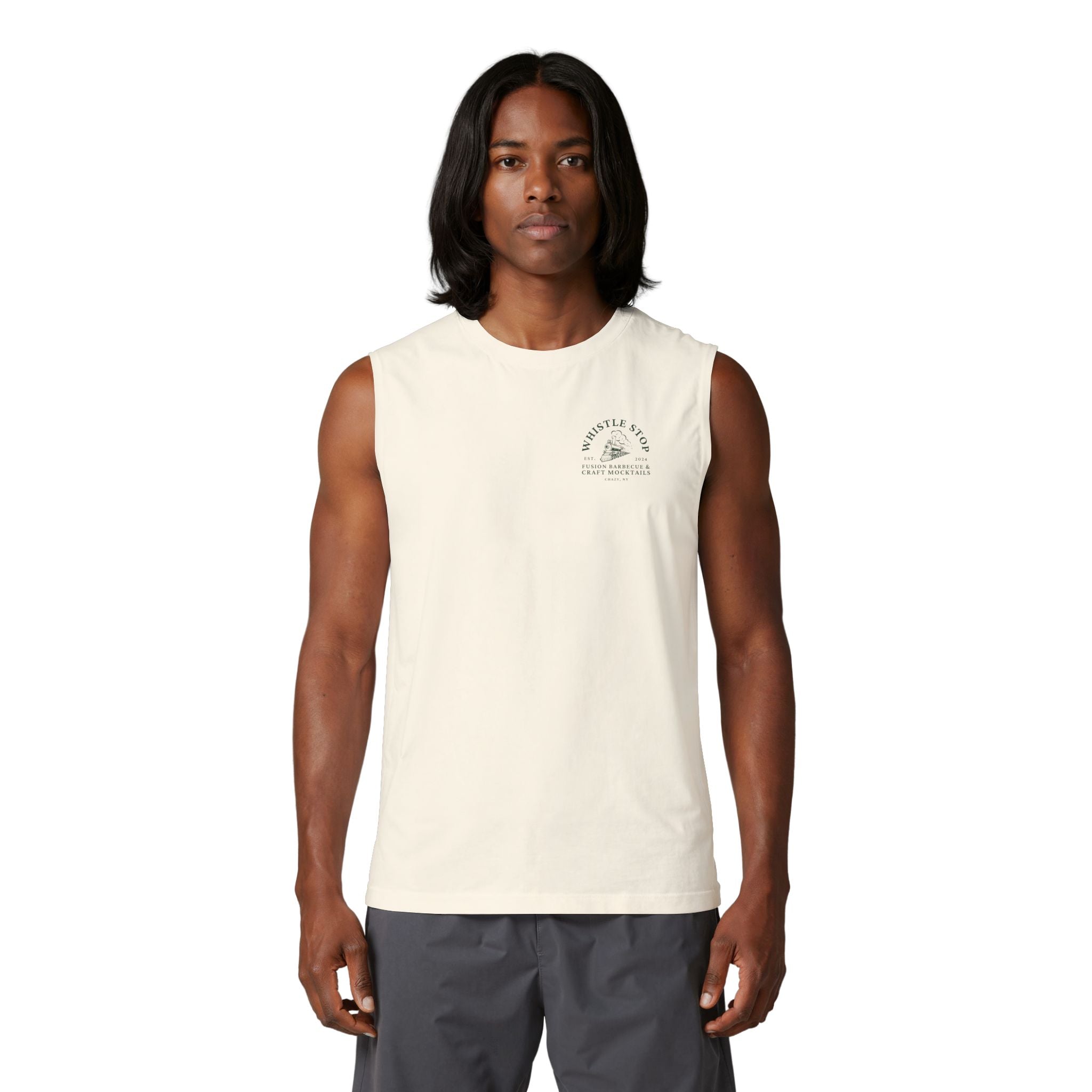 Whistle Stop Barbecue Muscle Tank — Vintage Train Logo Tee