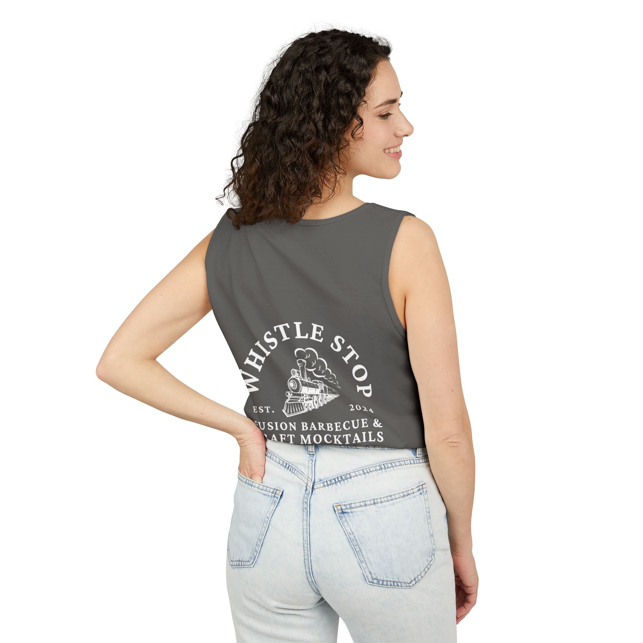 Whistle Stop Vintage Camper Tank Top — Retro Travel Graphic Tank