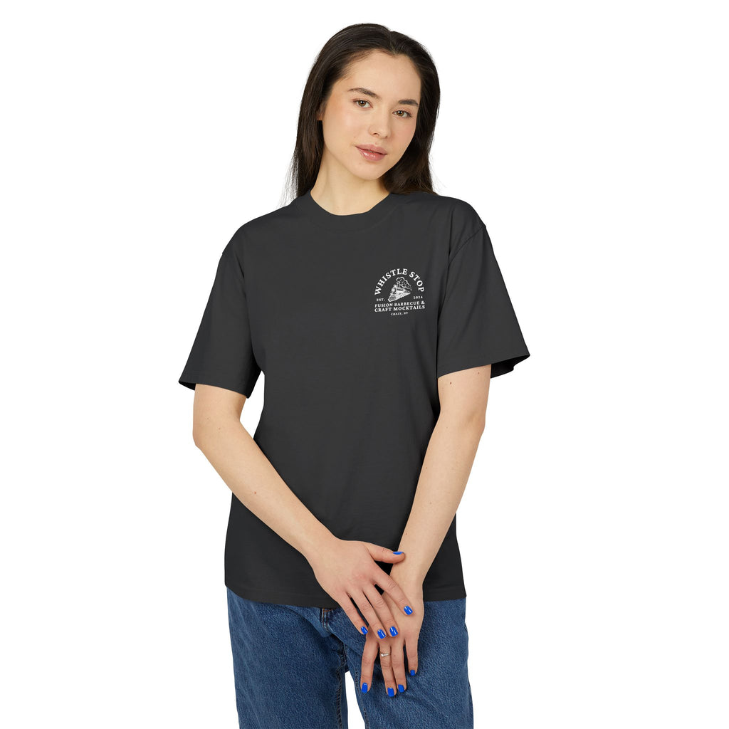 Whistle Stop Oversized Faded BBQ Tee — Whistle Stop Fusion Barbecue & Craft Mocktails Shirt