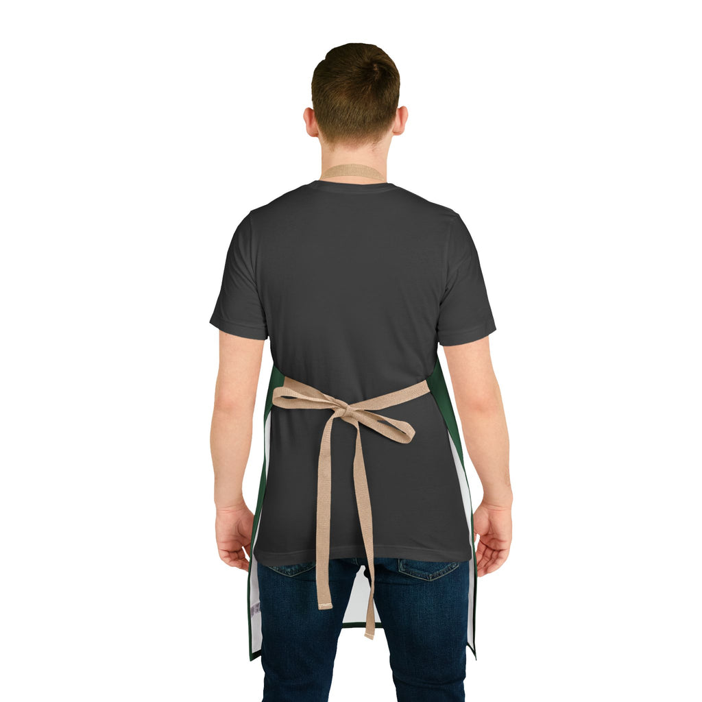"Risk It For The Brisket" Whistle Stop Forest Green Apron with Beige Straps