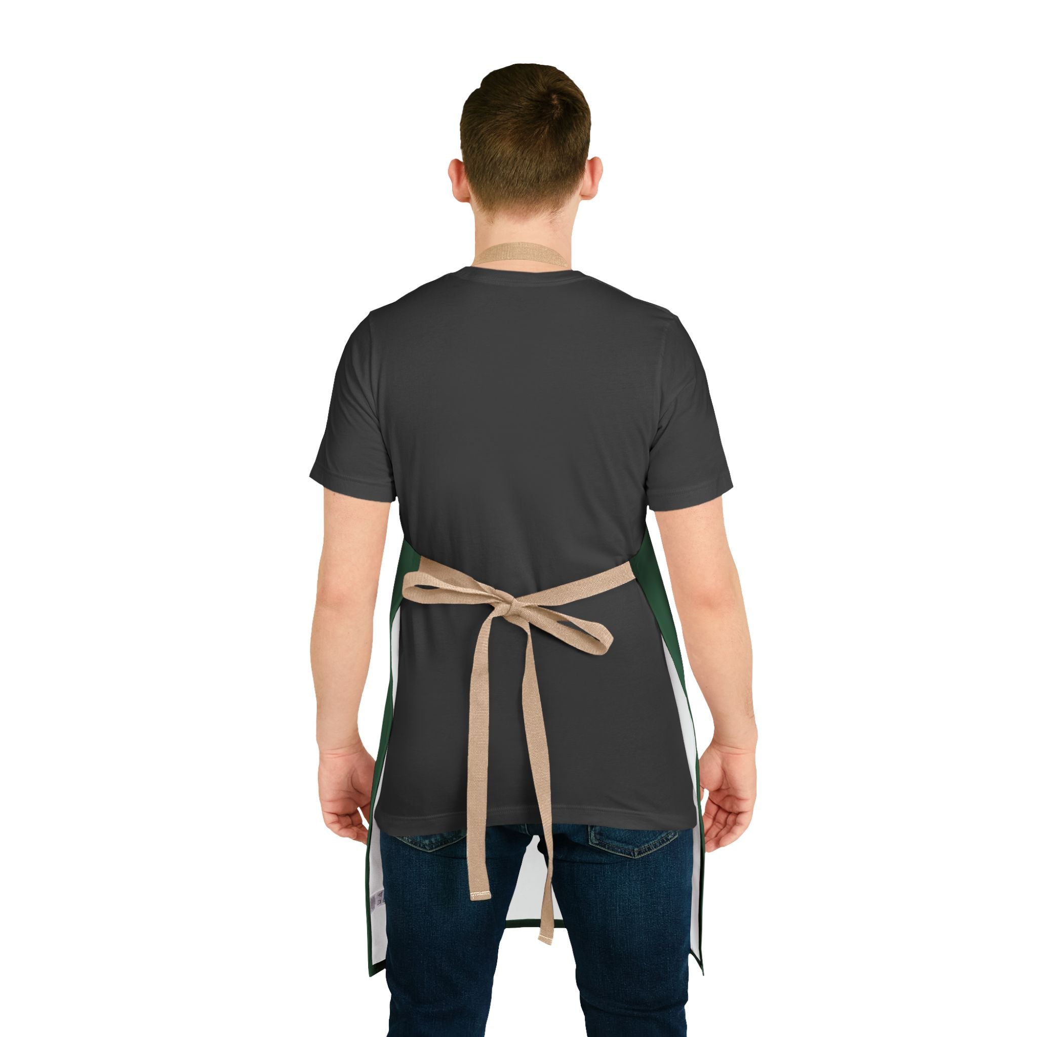 "Risk It For The Brisket" Whistle Stop Forest Green Apron with Beige Straps