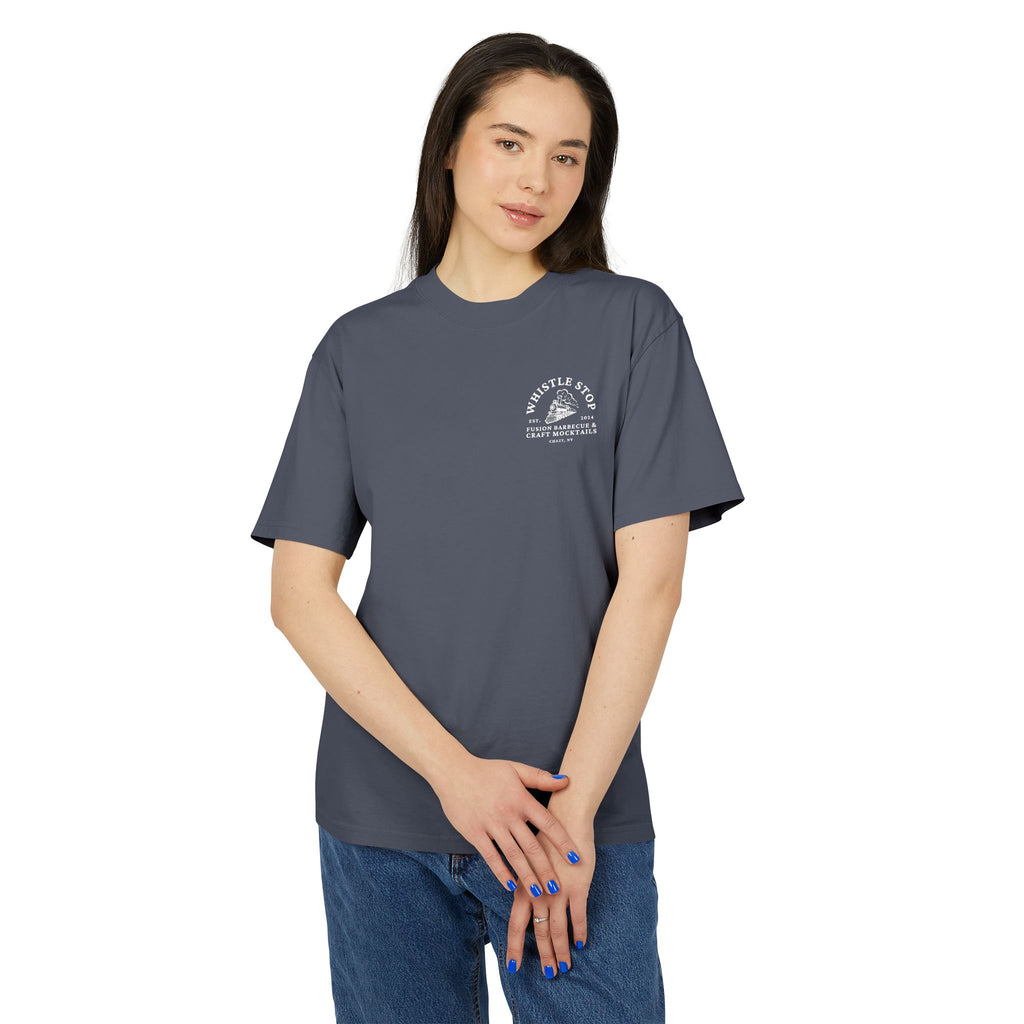 Whistle Stop Oversized Faded BBQ Tee — Whistle Stop Fusion Barbecue & Craft Mocktails Shirt