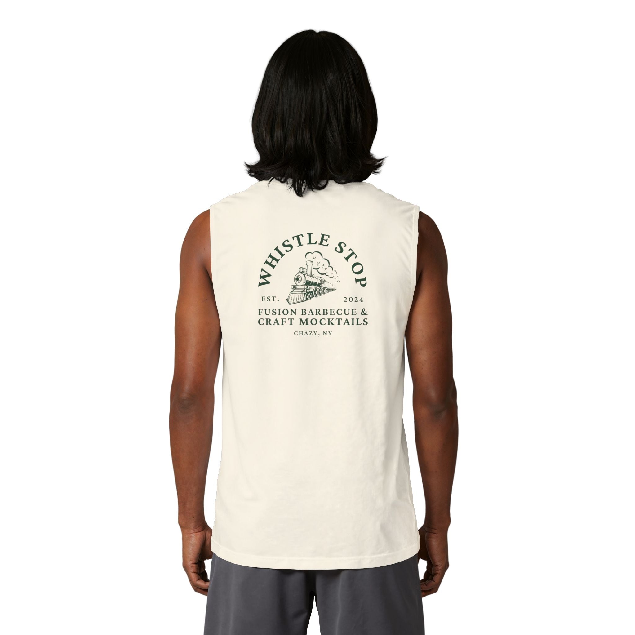 Whistle Stop Barbecue Muscle Tank — Vintage Train Logo Tee
