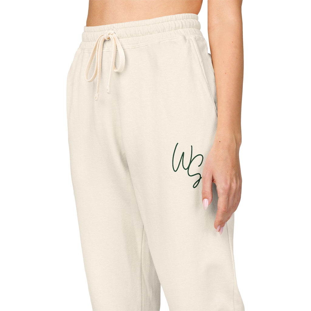 Whistle Stop Fleece Sweatpants - Washed Olive Joggers with 'WB' Script Embroidery