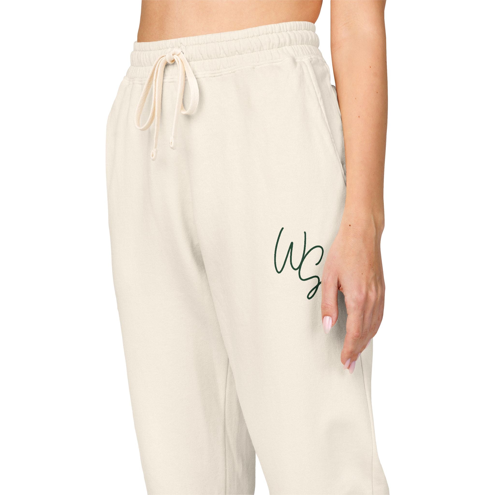 Whistle Stop Fleece Sweatpants - Washed Olive Joggers with 'WB' Script Embroidery