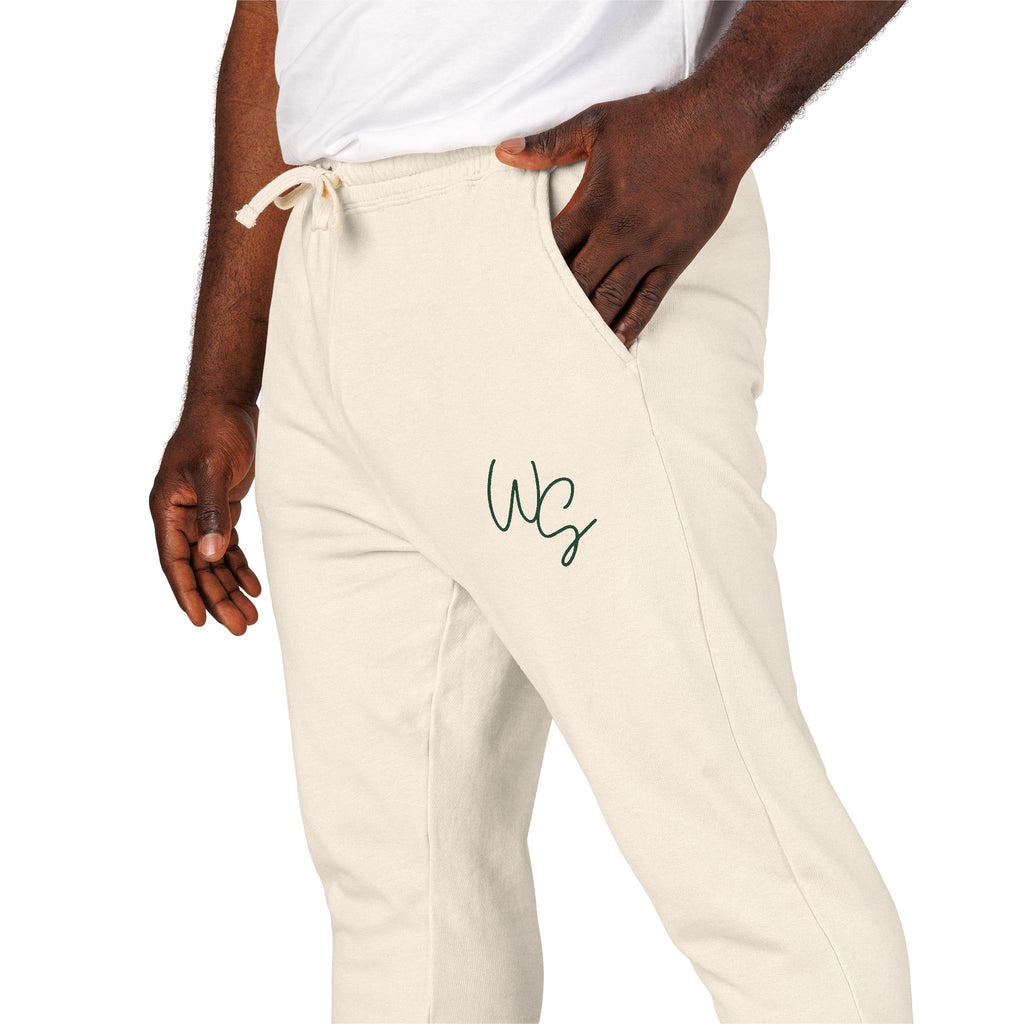 Whistle Stop Fleece Sweatpants - Washed Olive Joggers with 'WB' Script Embroidery