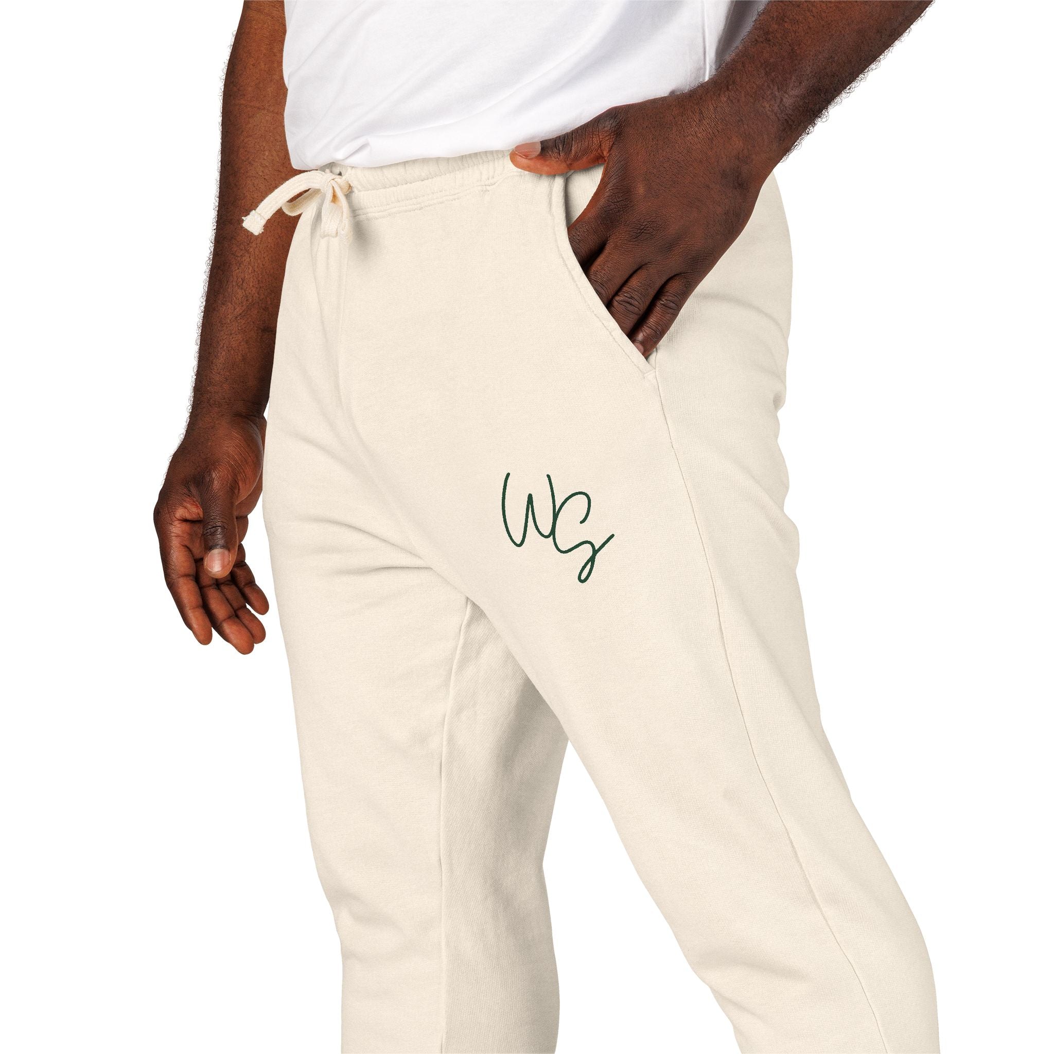 Whistle Stop Fleece Sweatpants - Washed Olive Joggers with 'WB' Script Embroidery