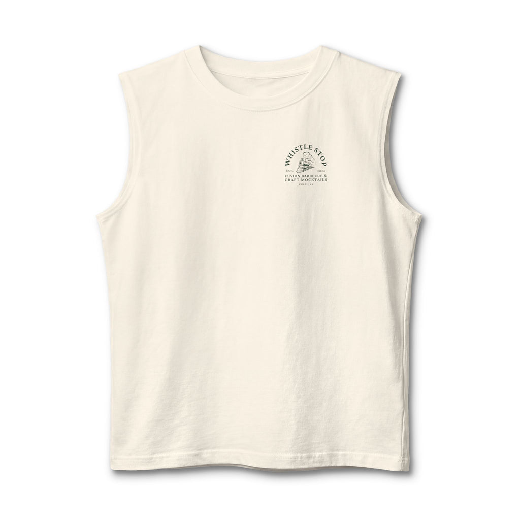 Whistle Stop Barbecue Muscle Tank — Vintage Train Logo Tee
