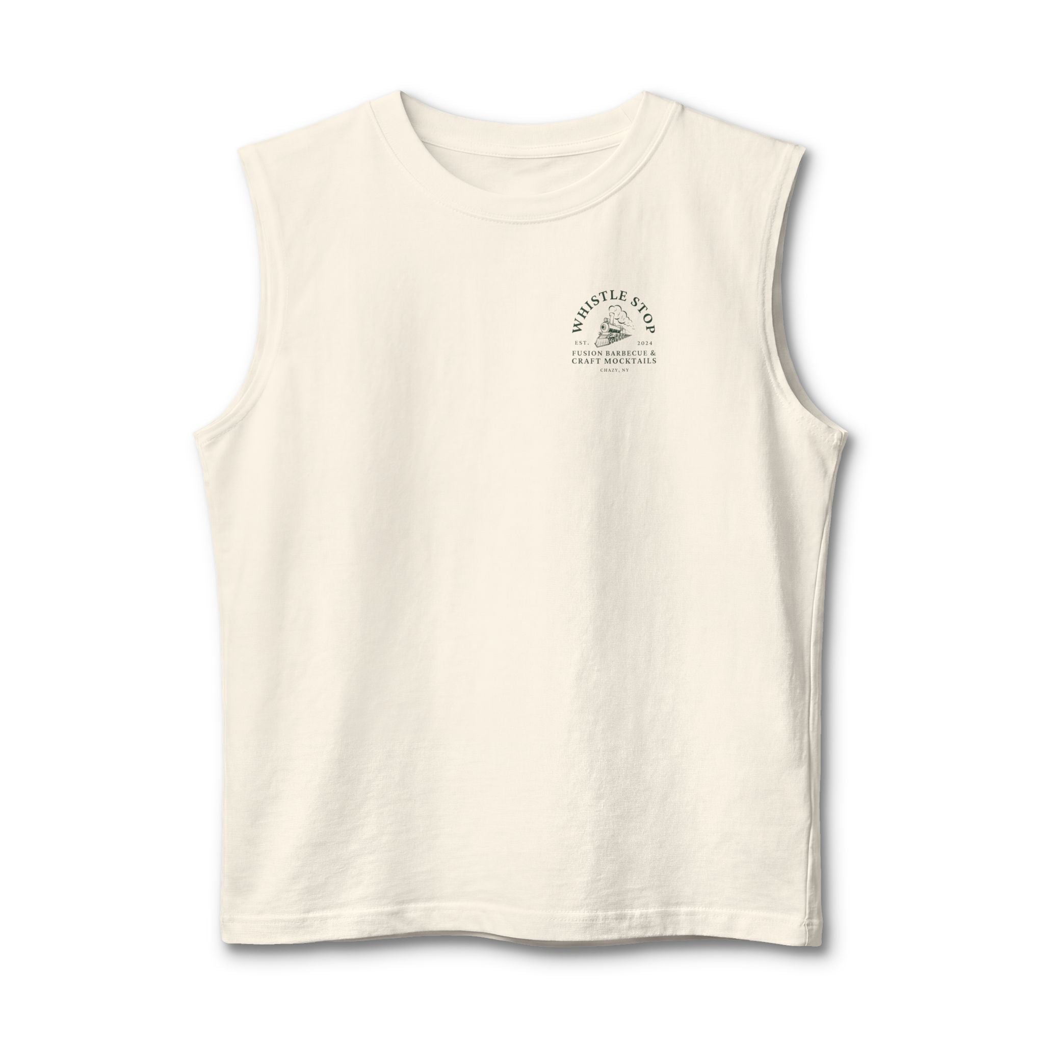 Whistle Stop Barbecue Muscle Tank — Vintage Train Logo Tee