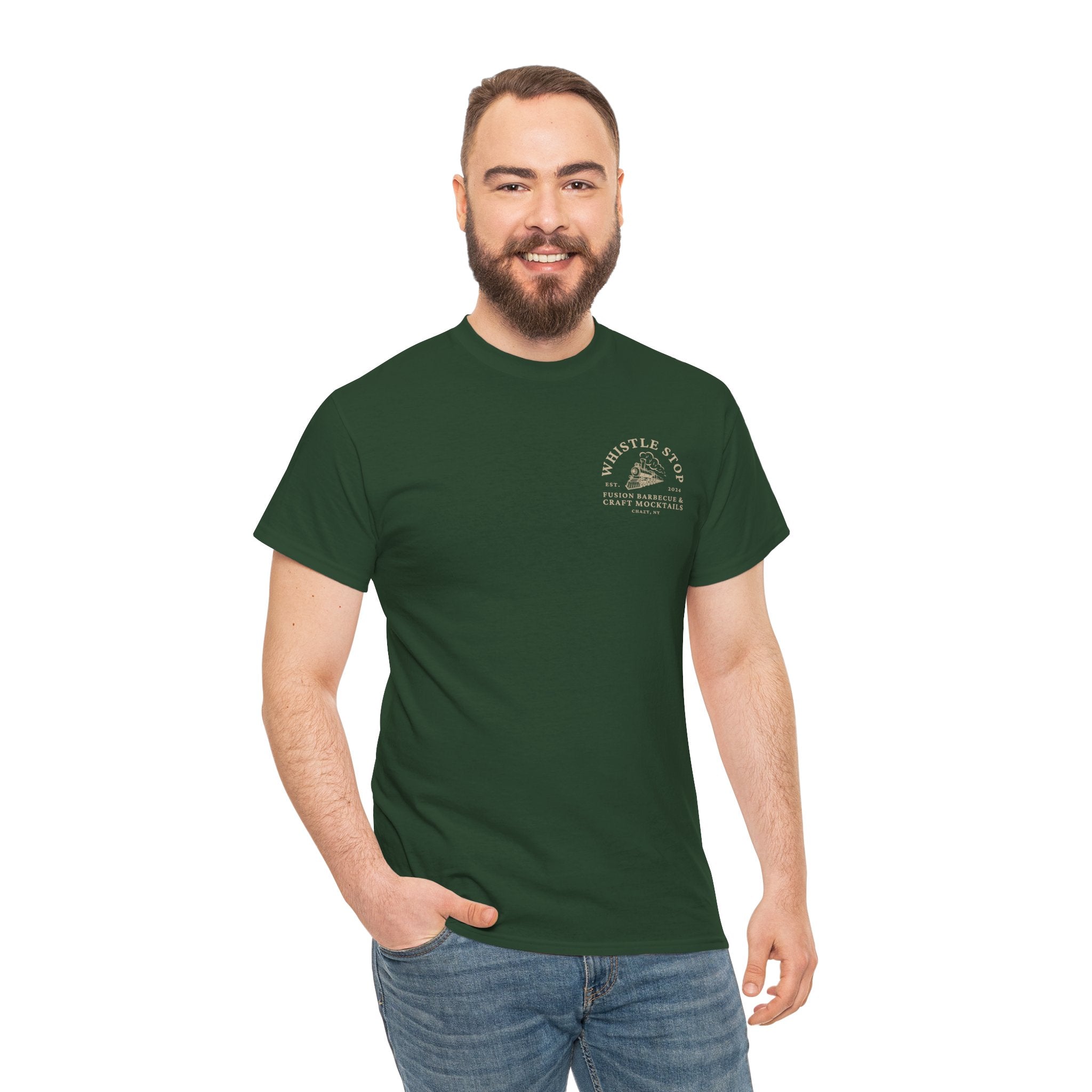 Whistle Stop BBQ & Craft Mocktails Tee — Vintage Train Logo T-Shirt