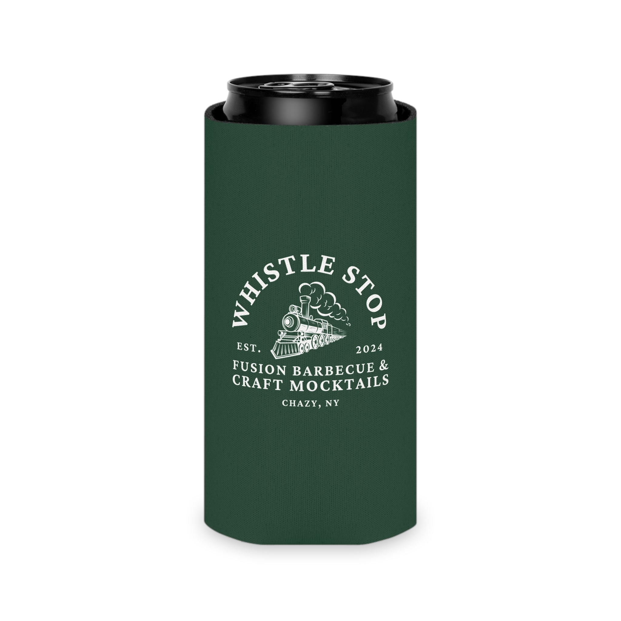 Whistle Stop Fusion Barbecue & Craft Mocktails Logo Can Cooler